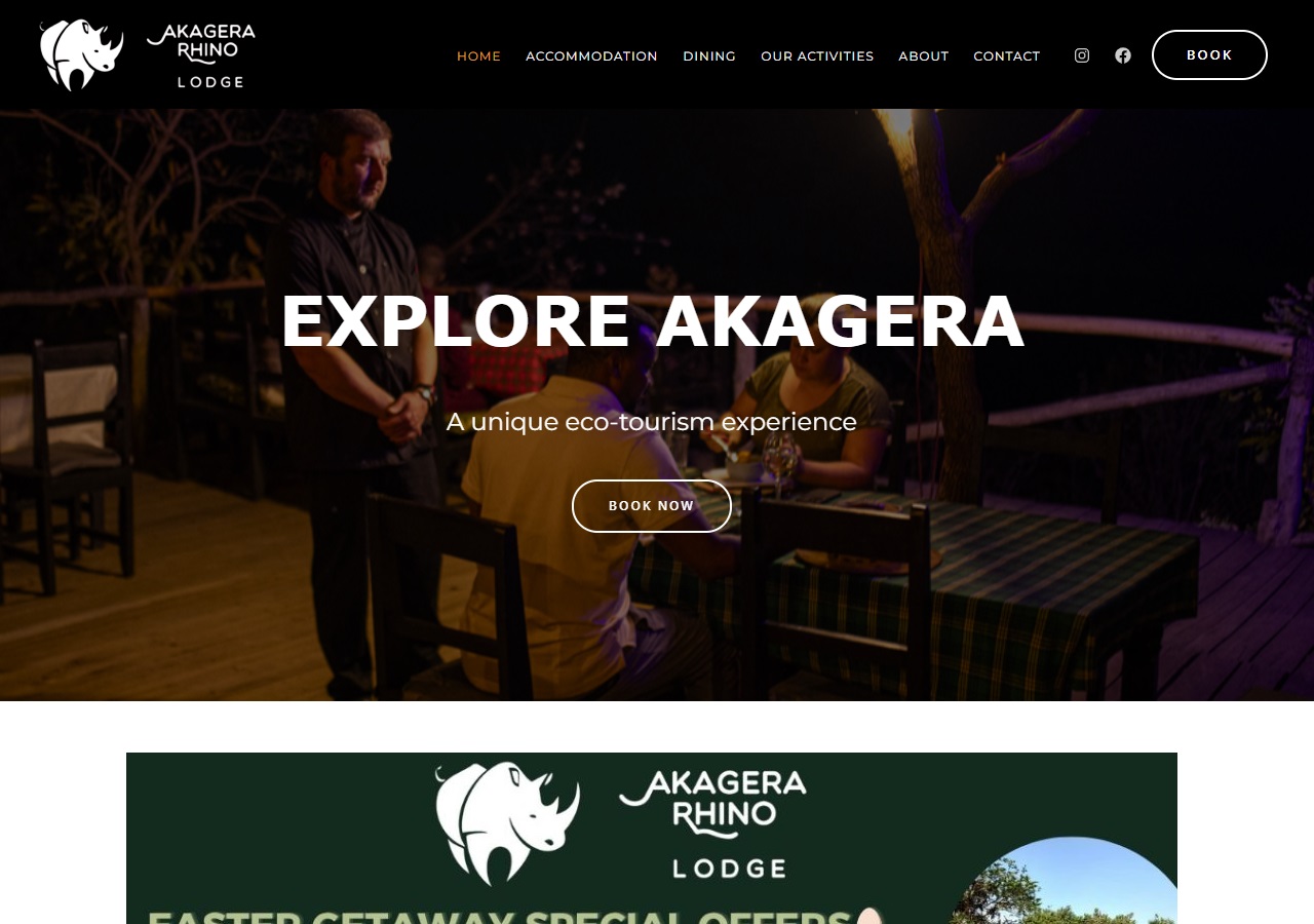 Akagera Rhino Lodge website screenshot